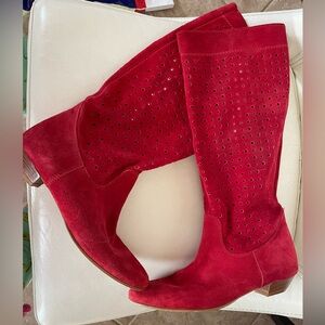 ALDO Red Suede Perforated Knee Boots